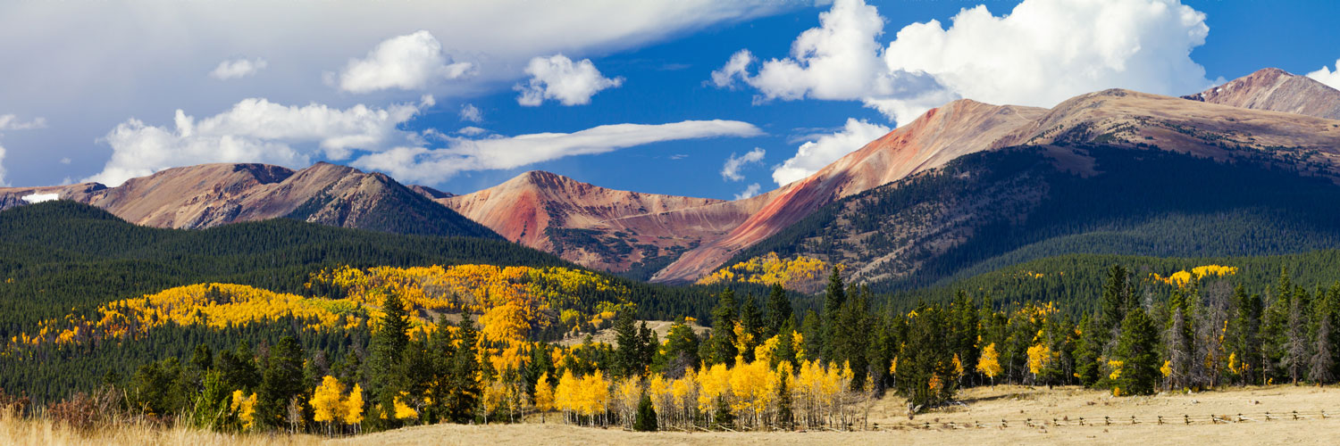 panorama view of mountains and trees changing color during the fall on a partly sunny day Colorado Orthobiologics Regenerative Medicine Castle Rock CO